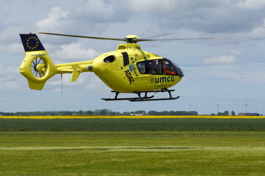 Oostwold, Netherlands May 25, 2015: Lifeliner Air Medical Services landing at Oostwold Airshow
