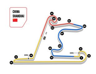 Shanghai, China grand prix race track. circuit for motorsport and autosport. Vector illustration. - obrazy, fototapety, plakaty
