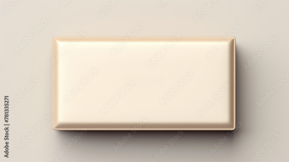 Poster a white box with a tan border. the box is square in shape