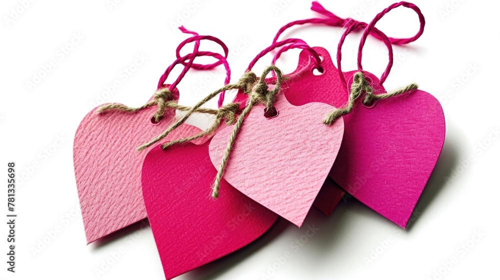Aufkleber a row of pink hearts are tied together with string. the hearts are all different sizes and are arran