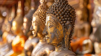 Fototapeta premium Row of Buddha statues on display