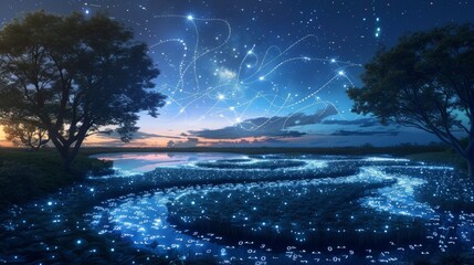 Starlit Numerical Wetlands with Zodiac Constellations