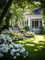 white house with green lane and cozy garden