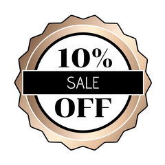 10% off stamp with the colors white, gold and black.