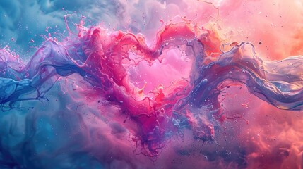 Vibrant Pastel Paint Splash in Heart Shape Evoking Emotion and Creativity During a Journey of Self Discovery - obrazy, fototapety, plakaty