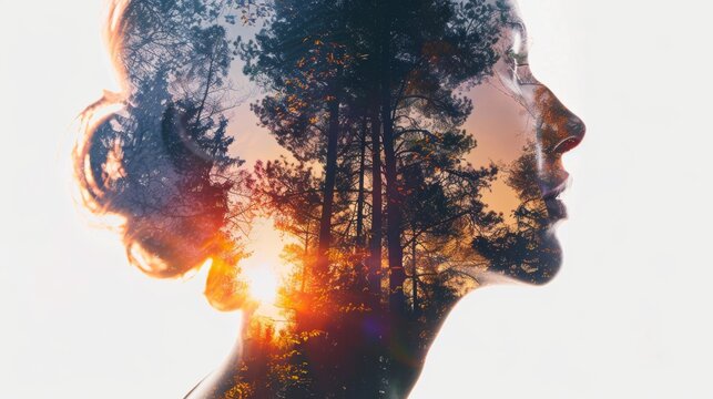 Double exposure photography of close up traveller and the tranquil forest, nature, adventure, forest, man, hiking, backpack, young, lifestyle, tourist, outdoors