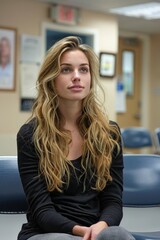 Woman sitting in a clinic waiting room