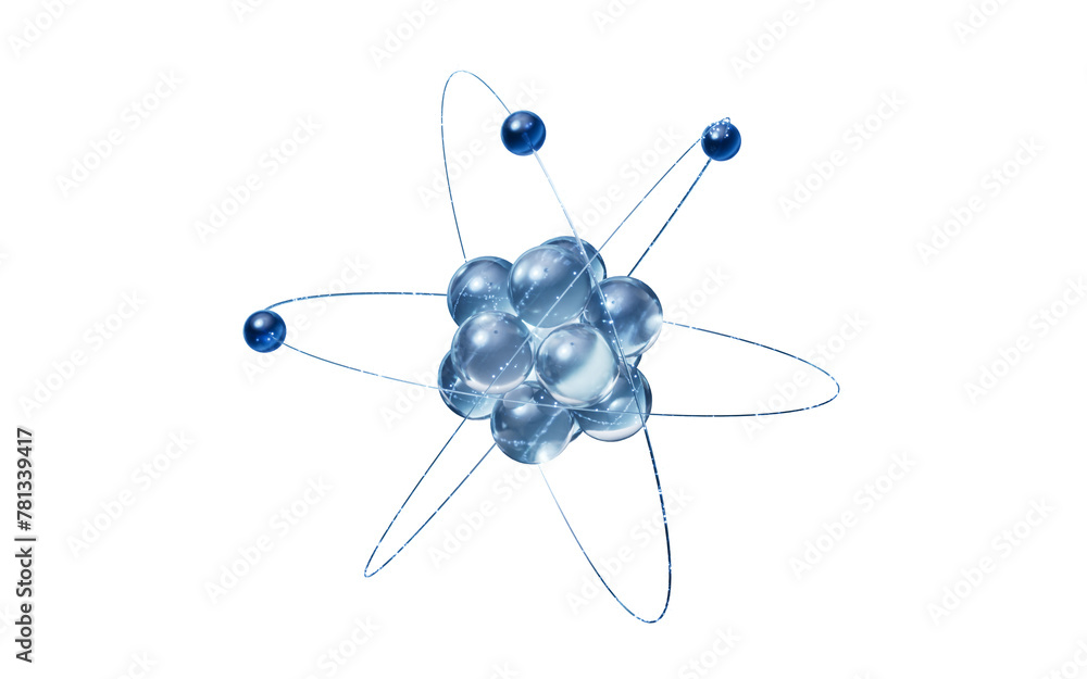 Poster isolated physics atom structure, 3d rendering.