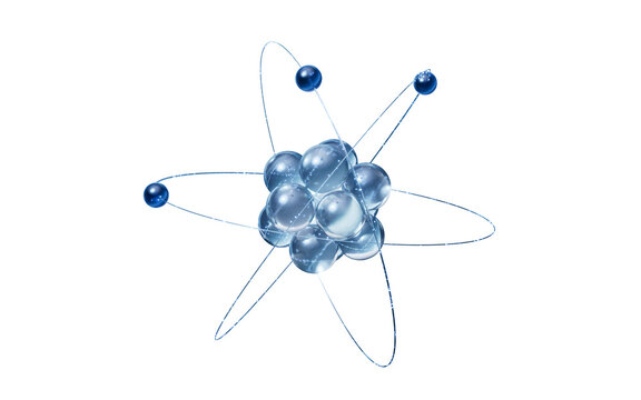 Isolated physics atom structure, 3d rendering.