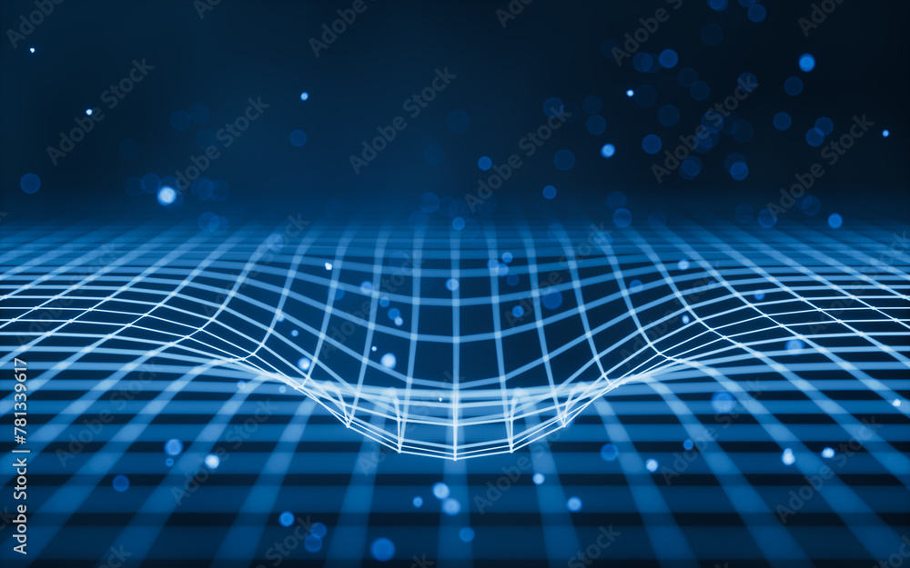 Aufkleber digital space with glowing lines, 3d rendering.
