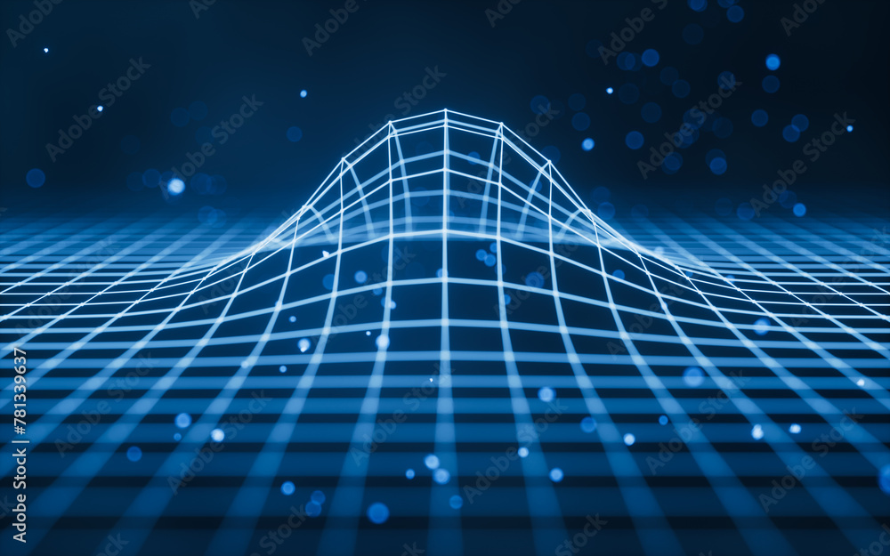 Poster digital space with glowing lines, 3d rendering.