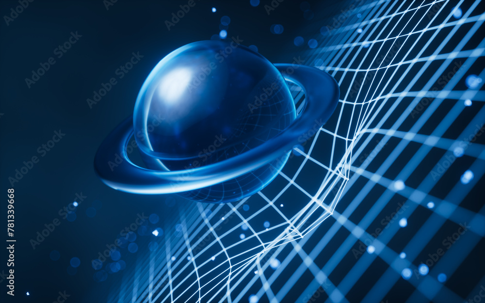 Aufkleber planet in the digital space with glowing lines, 3d rendering.