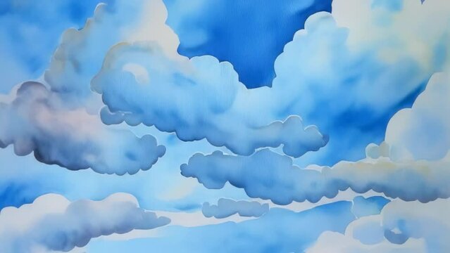 Blue sky clouds, children stop motion illustration