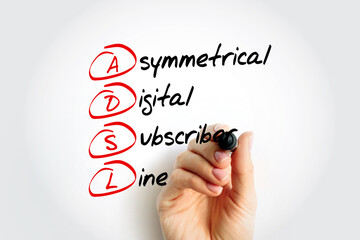 ADSL - Asymmetrical Digital Subscriber Line acronym with marker, technology concept background - obrazy, fototapety, plakaty