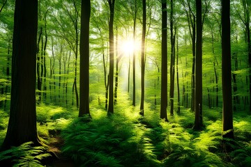 Fototapeta premium Sunlight floods the forest.