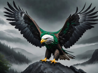 american bald emerald eagle on clif  - obrazy, fototapety, plakaty