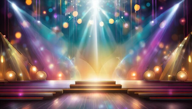 colorful stage background with spotlights and lighting effect Illustration