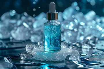 Background for an image of a bottle of serum surrounded by ice on an ice pedestal 