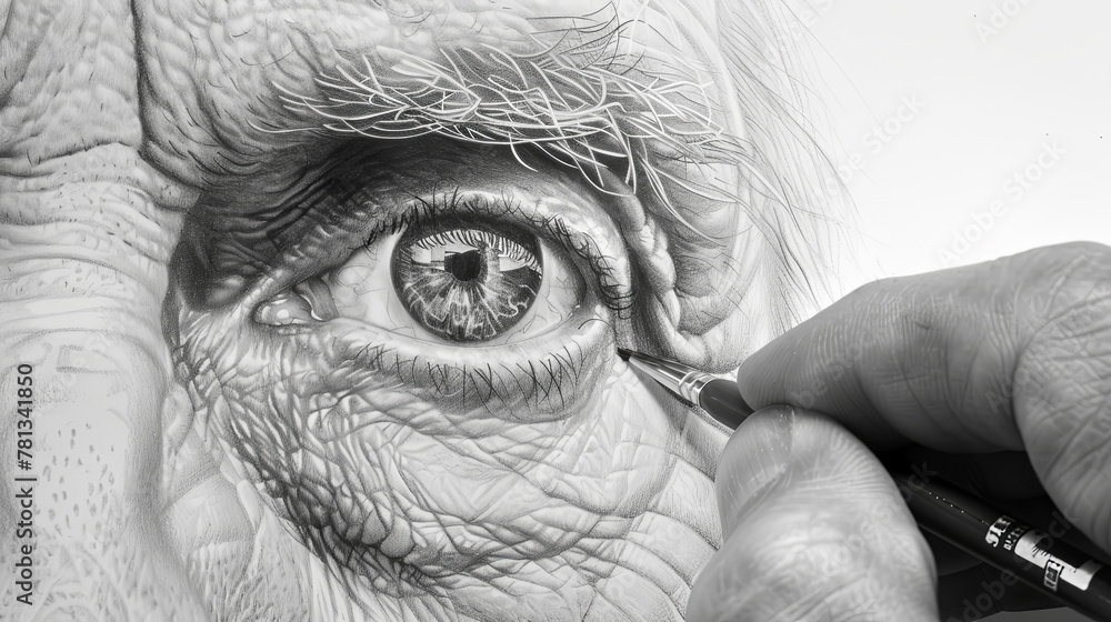Poster in an art class, a photorealistic image is being created on a white background by thatotherguy, usin