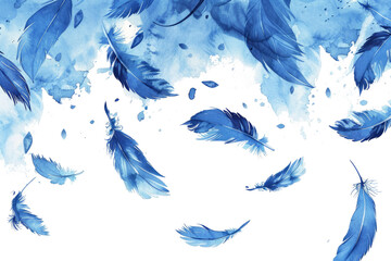 vector illustration of blue feathers floating isolated on white
