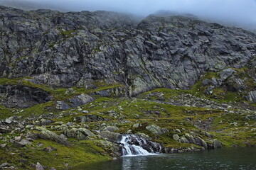 View of the lake Ekkjeskartjorna on the scenic route Ryfylke in Norway, Europe
