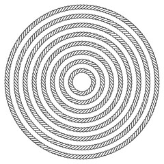 Vector black set of several circle ropes. Isolated white background.