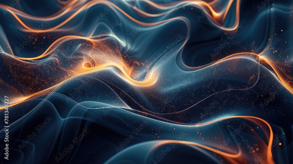 Poster Abstract pattern with blue and orange swirl of light with a lot of sparkles