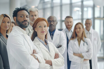 Team of diverse healthcare professionals standing together