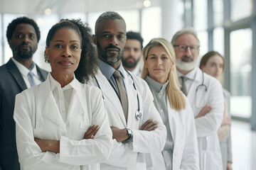 Team of diverse healthcare professionals standing together