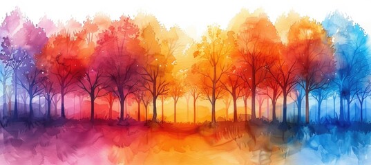 Obraz na płótnie Canvas Colorful watercolor autumn forest scene