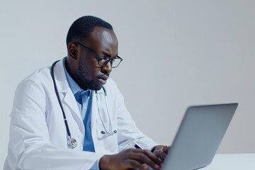 Doctor working on laptop in medical office