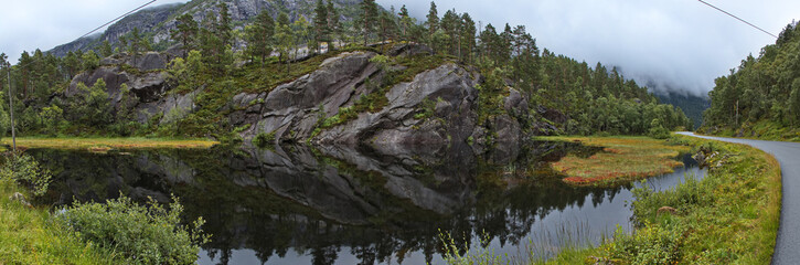 Small lake at the scenic route Ryfylke in the north of Allmannajuvet in Norway, Europe
