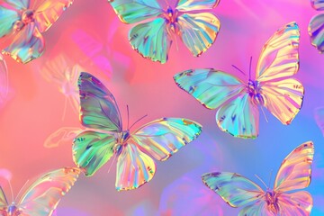 A vibrant montage of holographic butterflies against a pink backdrop illustrates the beauty of nature rendered in digital art style