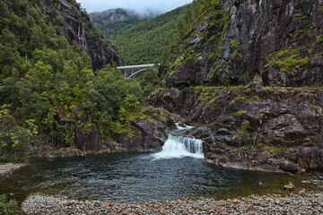 River Storelva at the scenic route Ryfylke in the east of Allmannajuvet in Norway, Europe
