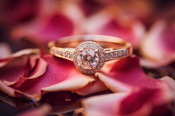 Elegant wedding ring adorned with a delicate flower, symbolizing love and romance.