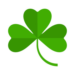 Flat shamrock icon. Clover three leaves logo. Green leaves floral symbol.