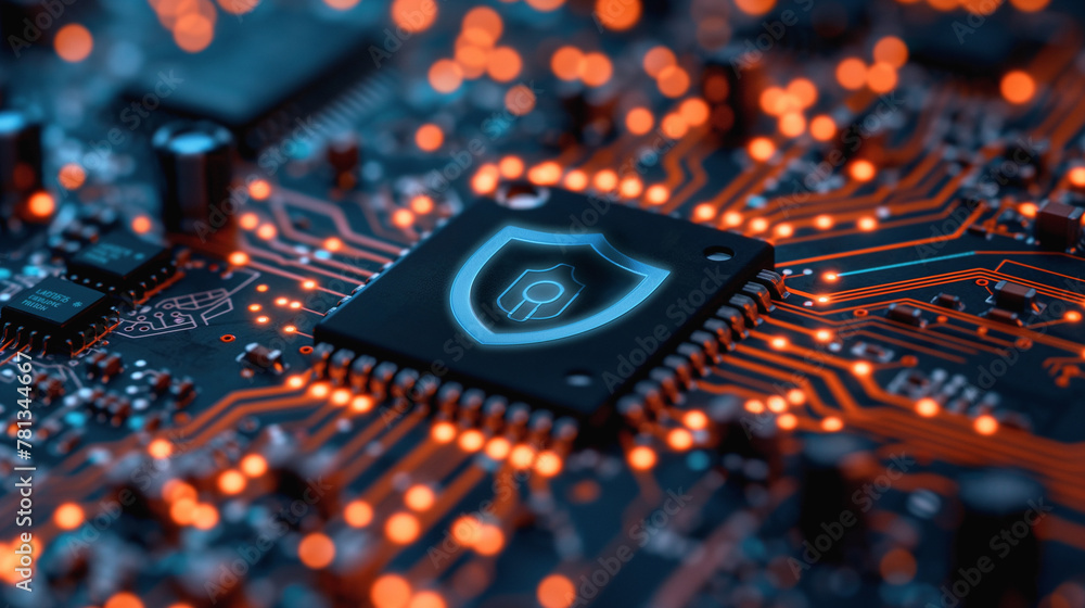 Poster a computer chip with a shield on it