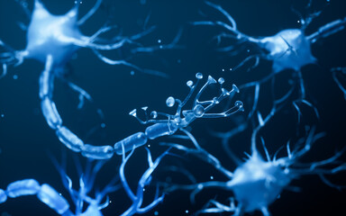 Biology nerve cell with biomedicine concept, 3d rendering.