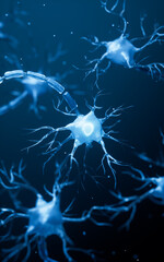 Biology nerve cell with biomedicine concept, 3d rendering.