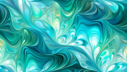 maritim abstrakte Vorlage Hintergrund, geschwungen dynamisch natürlich in bunt blau türkis Perlmutt glänzend, Spiralen Kreise wie Muschel Schnecke, bewegt kurvig wellig schneckenförmig Meer - obrazy, fototapety, plakaty