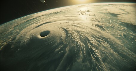 A breathtaking close-up reveals the mesmerizing beauty of a hurricane's eye, a calm sanctuary amid the storm's fury.