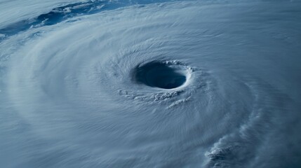 Zoomed in from space, the awe-inspiring calmness of a hurricane's eye contrasts sharply with the turbulent clouds encircling it.