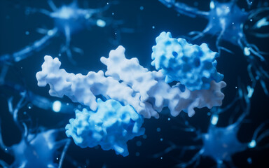Proteins and biology nerve cell background, 3d rendering.