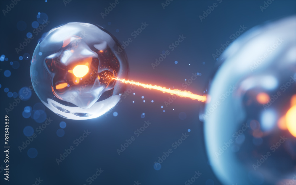 Poster physics quantum and quantum entanglement, 3d rendering.