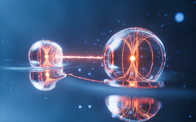 Physics quantum and quantum entanglement, 3d rendering.