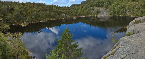 Lake at the hiking track to Preikestolen in Norway, Europe
