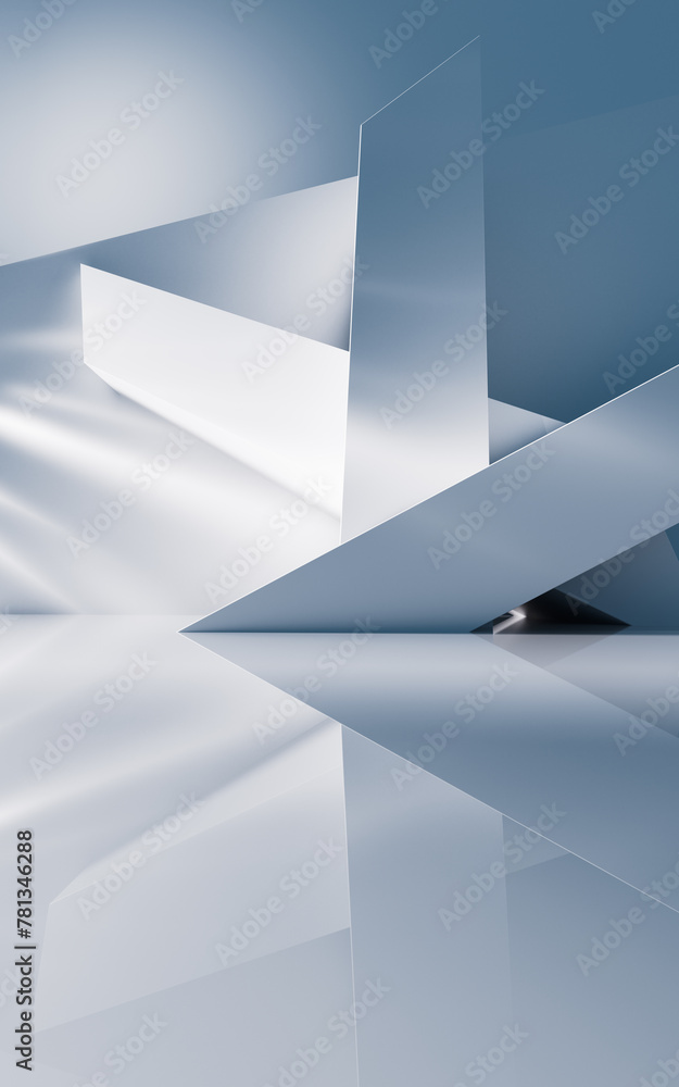 Poster empty building structure with geometric structure, 3d rendering.