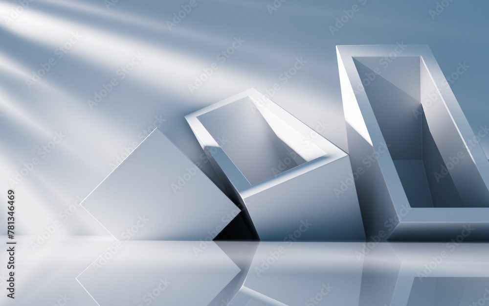 Poster empty building structure with geometric structure, 3d rendering.