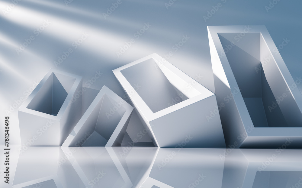 Poster empty building structure with geometric structure, 3d rendering.