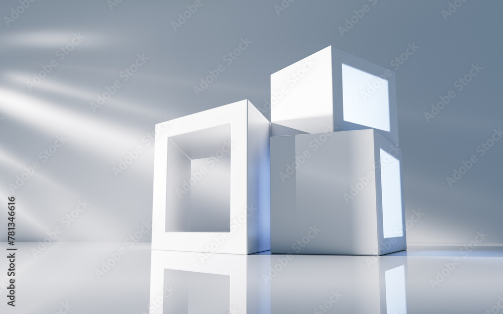 Poster empty building structure with geometric structure, 3d rendering.